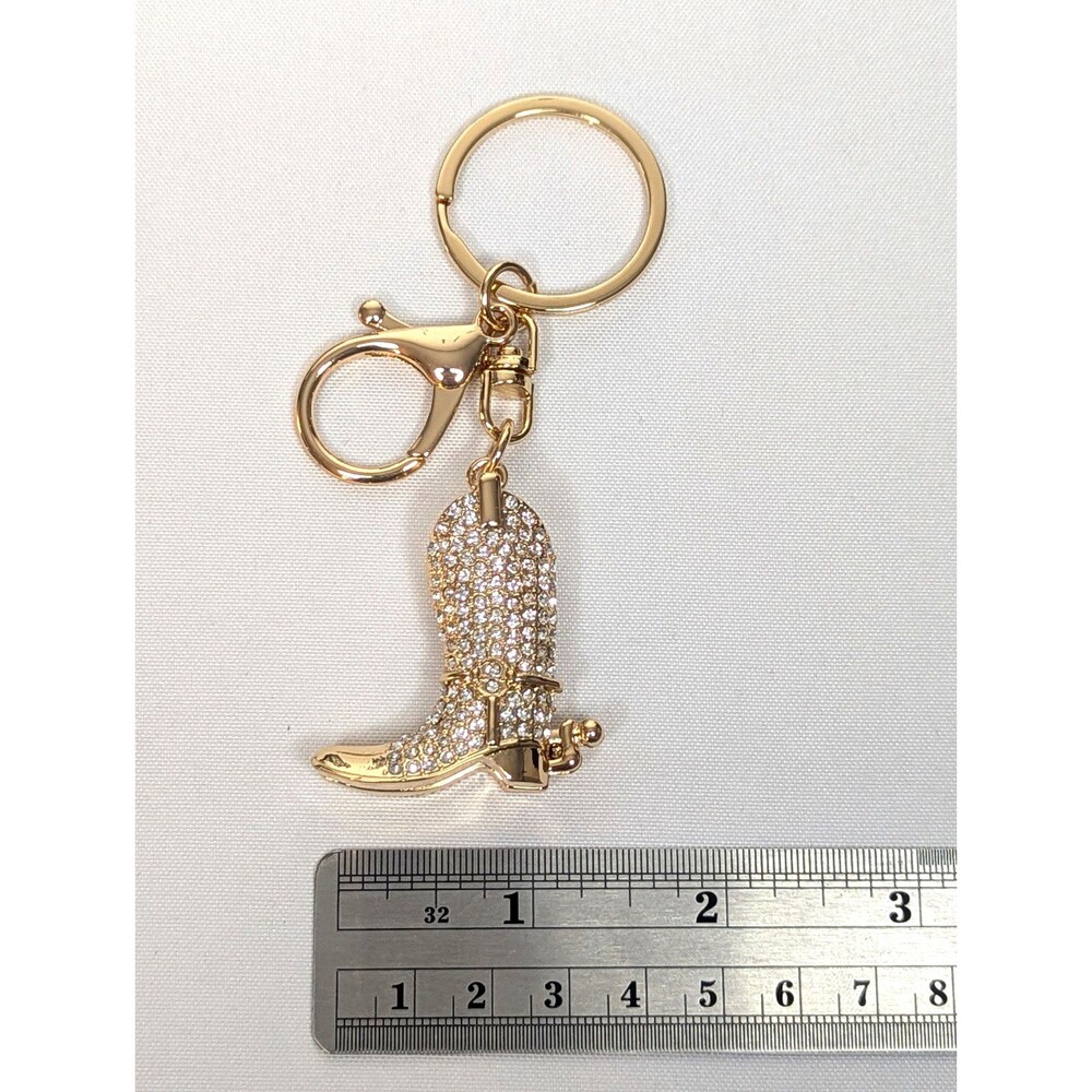 Off Park Cowboy Boot Keychain or Bag Charm - Gold Tone, Crystals, NEW